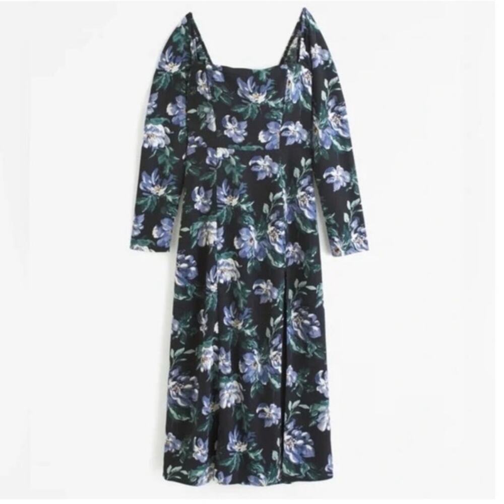 Abercrombie & Fitch Black Floral Midi Dress